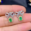 Stud -oorbellen Natuurlijke Columbia Emerald Gemstone Flower Real 925 Silver Fine Charm Sieraden voor vrouwen