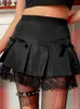 Skirts Goth Dark Lace Gothic High Waist Pleated Mini Harajuku Black EGirl Sweet ALine Micro Skirt Patchwork Women Sexy Party 230329