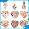 925 ciondoli di perle d'argento per bracciali con ciondoli pandora designer da donna Charms con perline a forma di cuore scintillante in oro rosa