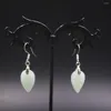 Dangle Earrings Real Jade Gp 18K Gold Plated For Women Light Green Jadeite Chalcedony Leaf Heating Hook 36 12mm