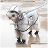 Dog Apparel Luxury Designer Pet Waterproof Transparent Raincoat Spring And Summer Reflective Strip Poncho T Shirt Teddy Cat For Midd Dhouv
