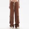 Kadın pantolon s elastik bel mavili kargo pantolon 2023 cepler hippi joggers pantolonlar kadın harajuku çekiliş geniş bacak 230329