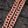 Chains Hip Hop Jewelry 12mm Pink Zircon Cuban Link Necklaces Rose Gold Luxury Bling For Men And Women Fashion GiftChains