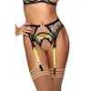 Conjunto de Lingerie Delicada Roupa Interior de Renda Floral Sexy Bordado 3 Peças Transparente Transparente Kit de Sutiã Íntimo Push Up Sem Censura