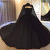 Robes de soirée robe de bal noire robe de mariée gothique avec cap chérie perlée tulle princesse mariée non blanche sur mesure mariée 230328