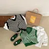 Waistcoat Baby Sweater Vest Childrens V-neck Checkerboard Pattern Sleeveless Chalecos Pullover Spring Knitted Wool Waistcoat Boy Girl 230329