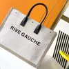 Classica tela di lino Rive Gauche fine settimana Borsa da spiaggia stampa lettere tote Designer di lusso Borsa a tracolla borsa a tracolla borse da viaggio estive per lo shopping di moda