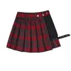 Gonne Tutte le Partite Donna Corta Moda Tartan Rosso Pieghettato Streatwear Plaid Bottoni Laterali Donna Casual Mini 230329