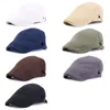 New Plain Newsboy Cappello da uomo Berretto piatto Moda Cotone Tinta unita Berretto da strillone Regolabile Cabbie Driving Cap Pittori Cappello da caccia