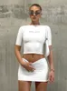 Tweede stuk jurk Hugcitar Letter Print Solid Turtleneck korte mouw Crop Top 2 -stukje Sexy Slim Summer Fashion Street Sportswear 230329