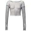 Женская футболка DIRTYLILY Crystal Diamond See Through Crop Tops Summer Women Hollow Out Beachwear Блестящая сексуальная мода Party Club Top 230328