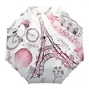 Ombrelli Parigi Torre Eiffel Bicicletta Fiori Ombrello Creativo Pioggia Donna Automatico Tre Parasole Pieghevole Antivento Parapluie