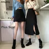Rokken zwarte rok Midcalf college Aline High Taille Koreaanse stijl AllMatch Friends Streetwear Chic Female Bottom 230329