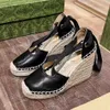 Mode sandalen slippers dia's zomer geweven wig hiel espadrille schoenen dames dia glijbanen cross riem lederen visser met doos no037