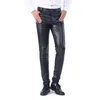 Men's Jeans Summer Mens Business Slim Fit Stretchy Black Faux Leather Pants Male Elastic Tight Trousers PU Shiny Pencil A71002 230330