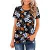 Women's T Shirts Womens Floral Print Tee Shirt Casual Short Sleeve Tunic Tops Scoop Neck Summer Loose Fit Tunics T-shirts Women Clothes