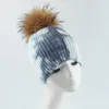 Beanies Beanie/Skull Caps Pompom Hat Dames Winter Beanie Wool Gebreide Echte Bont Warm Skiing Accessoire For Girl Teenagers Luxe