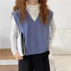 Women's Vests Fashion V-neck Solid Knitted Loose Sleeve less Tank Top Sweater Women's Clothing Autumn Casual Zipper Full Matching Top 230330