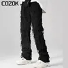 Męskie dżinsy retro solidne kolorowe paski proste spodnie High Street Ripped Hip Hop workowate, duże dżinsowe spodnie 230330