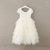 Abiti da ragazza all'ingrosso 2023 Summer Girls Princess Tutu Dress Birthday Party Eyelash Lace 5 pz / lotto DD01