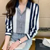 Damen Blusen Damen Tops und Hemden für Damen im koreanischen Stil Langarm Büro gestreift Chiffon Camisas Y Blusas