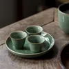 Schalen Untertassen 2 Teile/los Celadon Teetasse Keramik Chinesische Teetasse Set Teegeschirr Schüssel Für Zeremonie Vintage Green Stripe Kaffeetassen