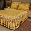 Bed Skirt Luxury Leather Style Winter Bedding Thickened Bedding Cotton Bedding European Style Gold Lace Mattress Cover 230330