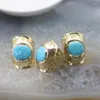 Klusterringar runt form naturlig inlagd blueturquoise ring rå sten guldad pläterad justerbar kvinnor/man finger smycken öppen