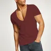 Men's T Shirts Men Casual Gym Muscle Tops Big V Neck Short Sleeve Mesh Breathable Bodybuilding Sport Fitness Solid Color Tees 230329