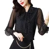 Women's Polos Bow Chiffon Shirt Springautumn Loose Long Sleeve Blouse Bottoming 5XL 230330