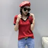 Women's Polos 6892 Red Grey Green Shirt Short Sleeve Cotton Embroidery Slim Turndown Collar For Women Summer 230330