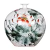 Vases Ceramics Chinese Style Hand Painted Lotus Vase Living Room Household TV Cabinet Flower Arrangement Decoration Craft