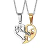 Couple Collier Coeur Brisé 2 pcs Clé Médaillon Papa Maman T'aime Pendentif Collier Double Couleur Amis Famille Amoureux Bijoux Cadeau GC2000