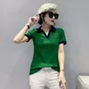 Women's Polos 6892 Red Grey Green Shirt Short Sleeve Cotton Embroidery Slim Turndown Collar For Women Summer 230330