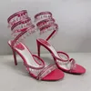 Sandales Rc mode Noir Rouge Strass twining anneau de pied chaussures pour femmes Designer de luxe bande étroite 9.5CM nouveauté talon haut Talon enroulement Sandale 35-43Taille