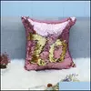 Cushion/Decorative Pillow Glitter Sequin Pillowcase Mermaid Cushion Er Magical Throw Case Home Decorative Car Sofa Drop Delivery Gar Dhpc6