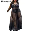 Plus la taille Robes Taille Paillettes Longues Maxi Dres 4XL Été Voir À Travers Rouge Sexy Col En V Transparent Étage Longueur Robe Club Robe De Soirée Vestidos 230330