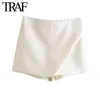 Women's Shorts TRAF Women's Summer Apparel White Asymmetric Tights Fashion Women's Side Zipper High Waist Wide Leg Shorts 230330