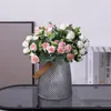 Decorative Flowers Artificial Bouquet White Red Rose Eucalyptus Leaves Wedding Decoration Peony Fake Flower For Party Home Decor Outdoor