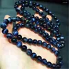 STRAND Echte natuurlijke blauwe pietersiet steen ronde kralen genezing 3 ronden armband 8mm