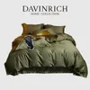 Bettwäsche-Sets Davinrich European Retro Green Set Luxus 100s Satin Baumwolle Vierblatt Klee Muster Jacquard Tröster die ganze Saison über