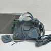 Dernière OEO cagole City Motorcycle Bag Denim Bleu Strass Vieux Argent Matériel Sac À Bandoulière Unique Sac À Main Amovible Cardioïde Mir208G