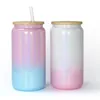 تسامي 16oz Glitter Gradient Glass Can Tumbler Creative Feather bottle with lid and Straw Summer Drinkware Mason Jar Ju3076