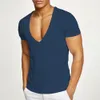 Men's T Shirts Men Casual Gym Muscle Tops Big V Neck Short Sleeve Mesh Breathable Bodybuilding Sport Fitness Solid Color Tees 230329