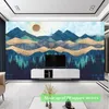 Wallpapers Custom Sofa TV Background Wall Bedroom Hand Drawn Rolling Mountains Landscape 3D Wallpaper Waterproof Mural Cloth Seamless