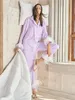 Damen-Nachtwäsche, einfarbig, Robe mit Federn, einreihig, Umlegekragen, Damen-Schlafkleidung, Set, Satin-Pyjama-Sets 230330