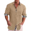 Camicie casual da uomo Camicia da uomo in cotone quotidiano in lino a quadri Patchwork Camicie eleganti sociali Manica lunga Hippie Maglietta da spiaggia casual con bottoni Camicetta maschile W0328