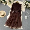 Kvinnor Casual Dresses Design Korean Maxi Autumn Sweet O Neck Puff Sleeve A-Line Dress Elegant Fashion Streetwear Long Dresses 2023