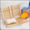 Soap Dishes Wooden Natural Tray Holder Bath Hollow Rack Plate Container Shower Bathroom Accessories Drop Delivery Home Garden Dhgca