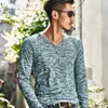 Men's T Shirts 2023 Spring Slim Streetwear V Neck Shirt Men Casual Fitness Tops&Tees Vintage Blue Long Sleeve Pullover Homme Plus Size